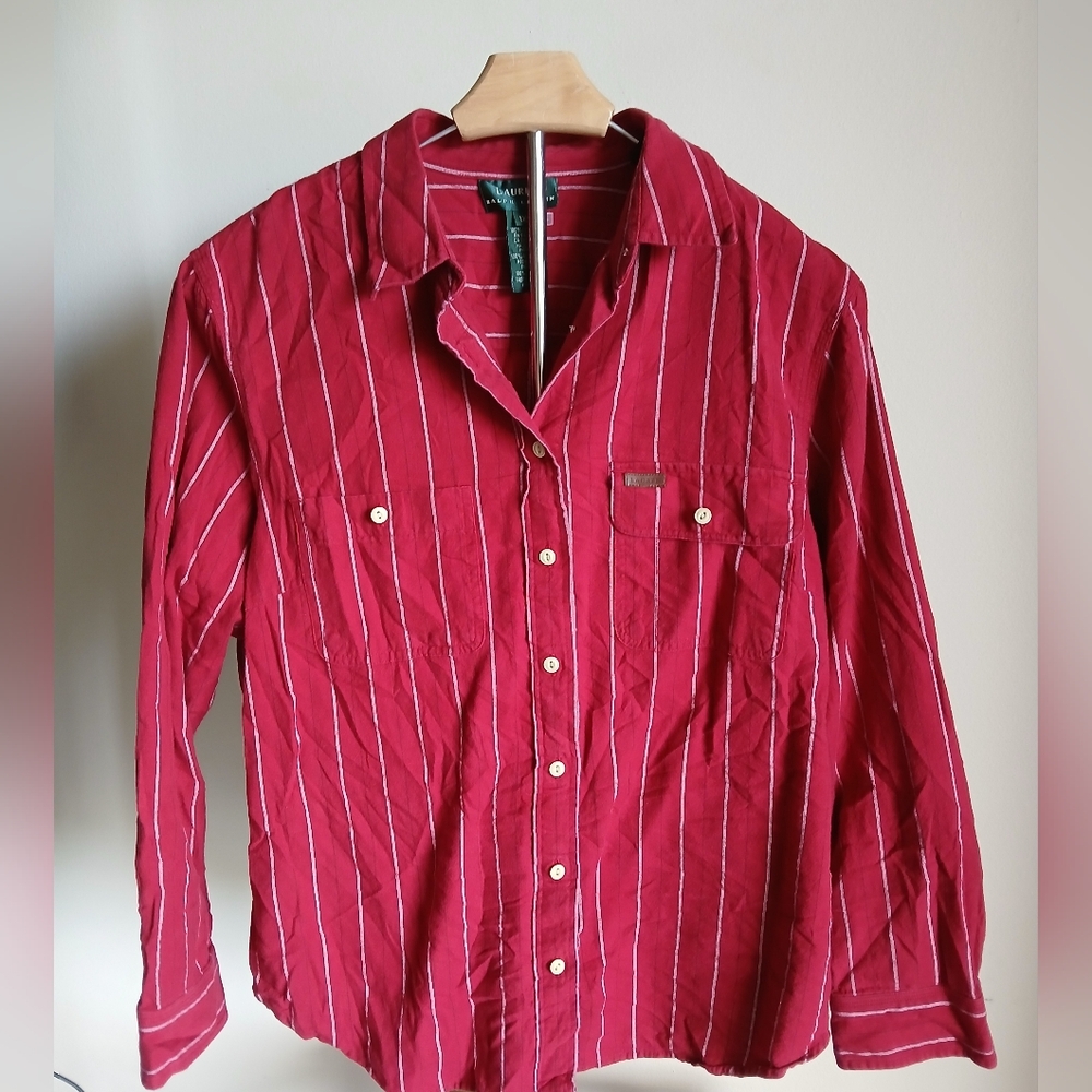 Lauren Ralph Lauren Cotton Button Front Top Size 1X Pocket